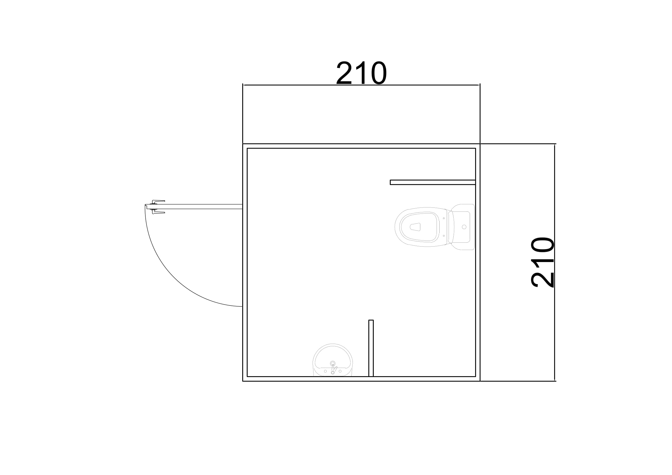 210x210 deposuz wc kabin plan